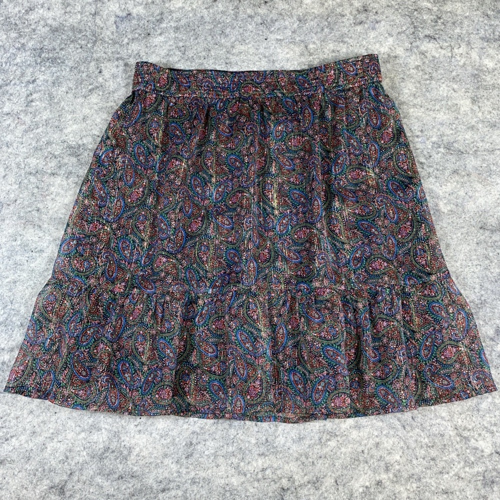 Loft Ruffel Skirt Women's LT Multicolor Shimmer Paisley Elastic Waist Boho